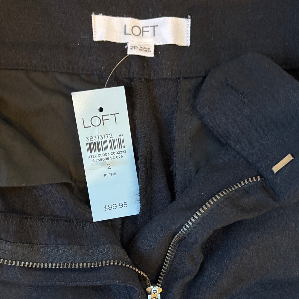 Loft Black Linen High Rise Wide Leg Cropped Pants NWT Size 2 Petite - Picture 5 of 7